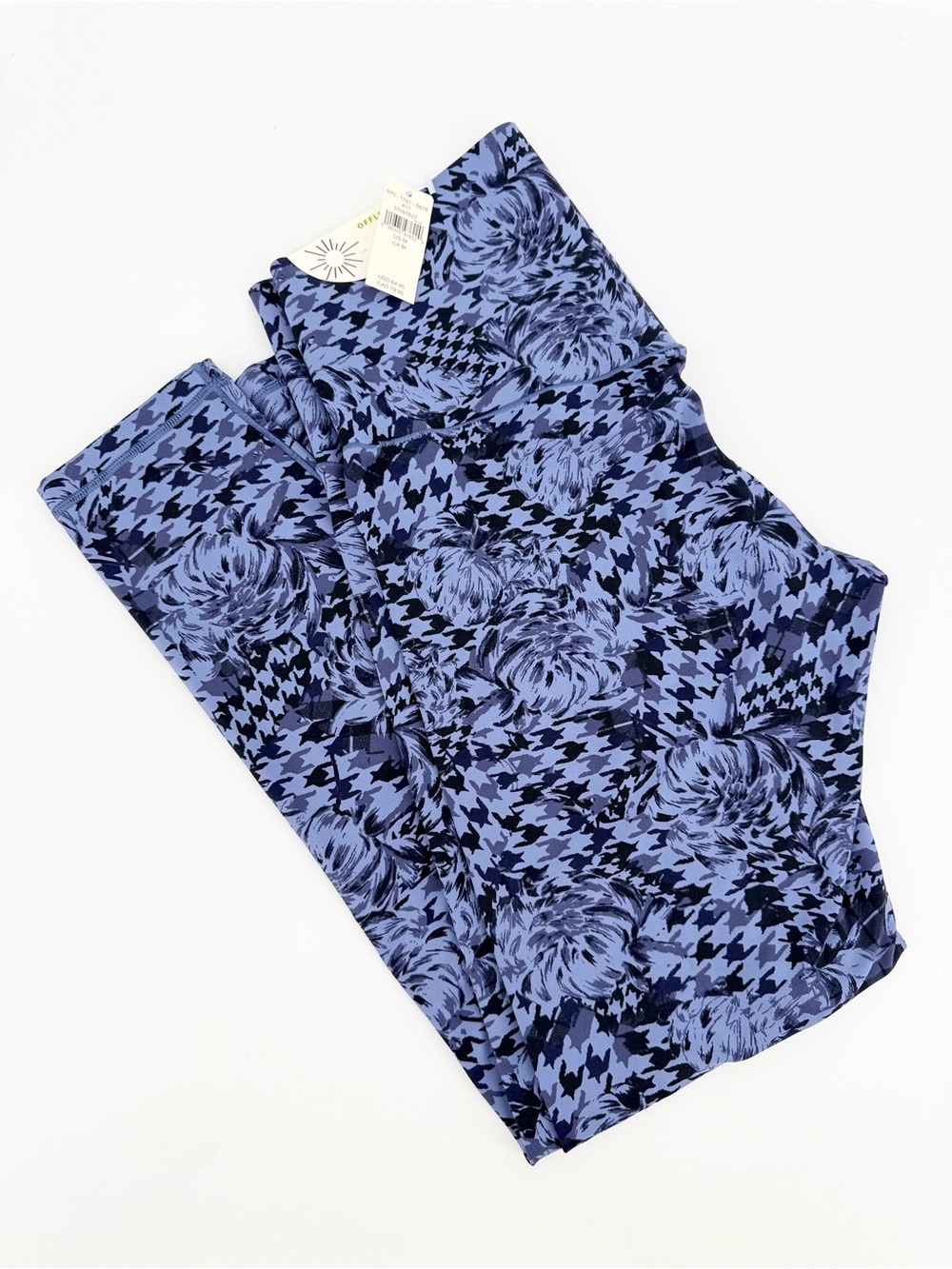 NWT Aerie OFFLINE Real Me Xtra 7/8 Leggings Blue Floral Houndstooth M